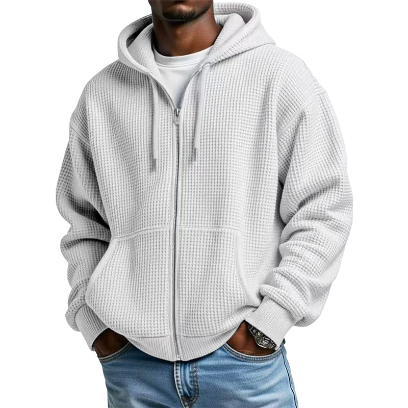 📢📢50%Rabatt!!!🎉✨Herren-Waffelstrick-Kapuzenpullover mit durchgehendem Reißverschluss – Modischer Waffelstrick, praktischer Full-Zip & lässiger Look – Perfekt für Alltag, Freizeit & kühle Tage