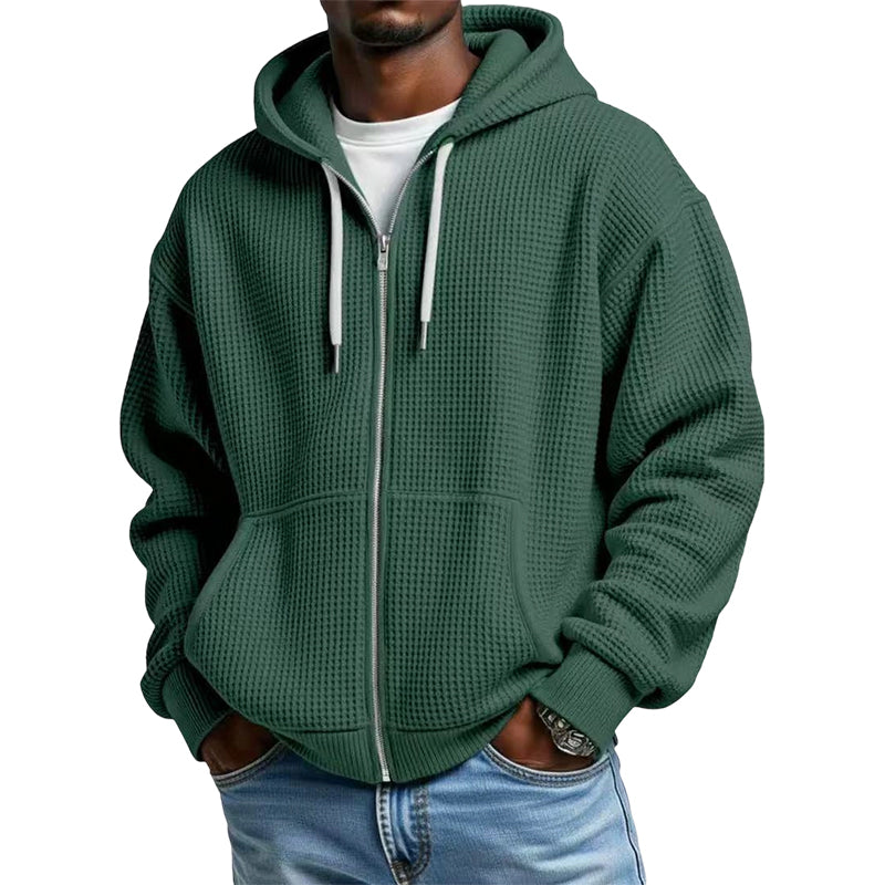 📢📢50%Rabatt!!!🎉✨Herren-Waffelstrick-Kapuzenpullover mit durchgehendem Reißverschluss – Modischer Waffelstrick, praktischer Full-Zip & lässiger Look – Perfekt für Alltag, Freizeit & kühle Tage
