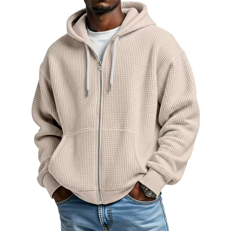 📢📢50%Rabatt!!!🎉✨Herren-Waffelstrick-Kapuzenpullover mit durchgehendem Reißverschluss – Modischer Waffelstrick, praktischer Full-Zip & lässiger Look – Perfekt für Alltag, Freizeit & kühle Tage