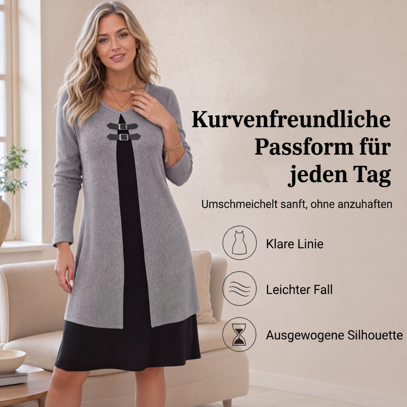 Legeres geripptes Langarmkleid für Damen