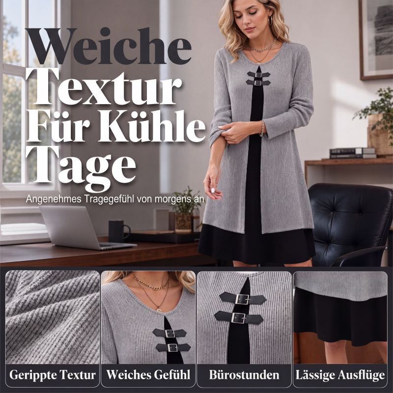 Legeres geripptes Langarmkleid für Damen
