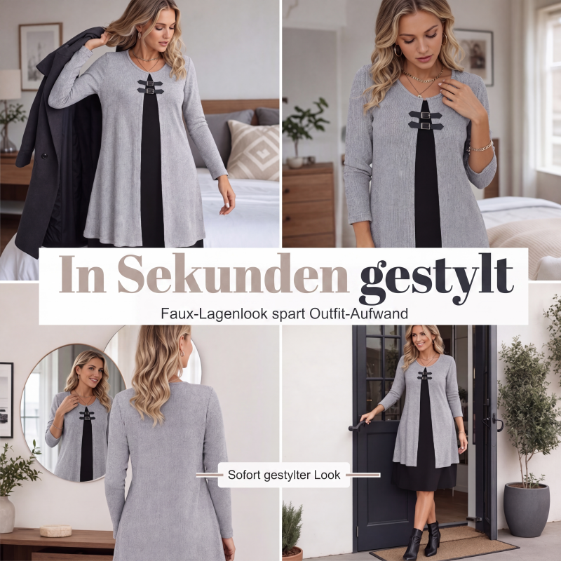 Legeres geripptes Langarmkleid für Damen