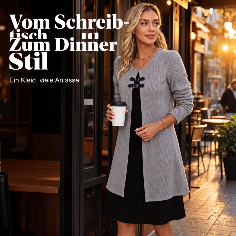 Legeres geripptes Langarmkleid für Damen
