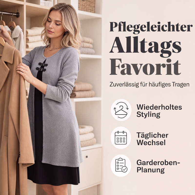 Legeres geripptes Langarmkleid für Damen