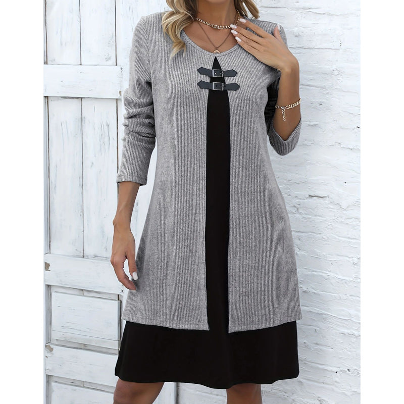 Legeres geripptes Langarmkleid für Damen