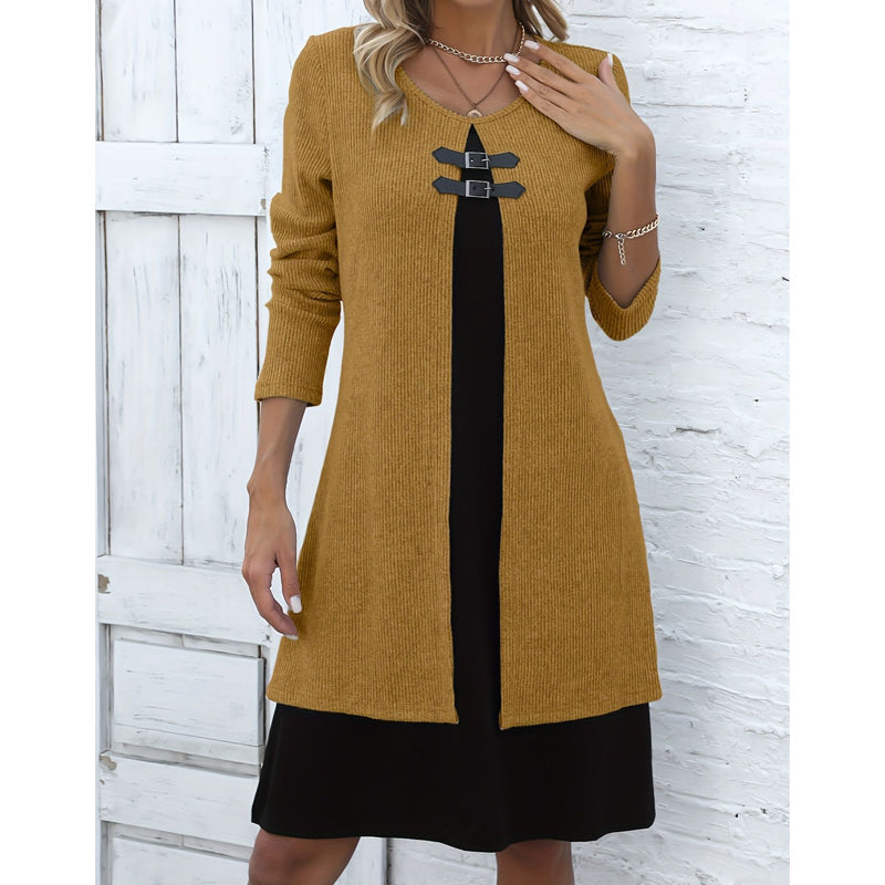 Legeres geripptes Langarmkleid für Damen