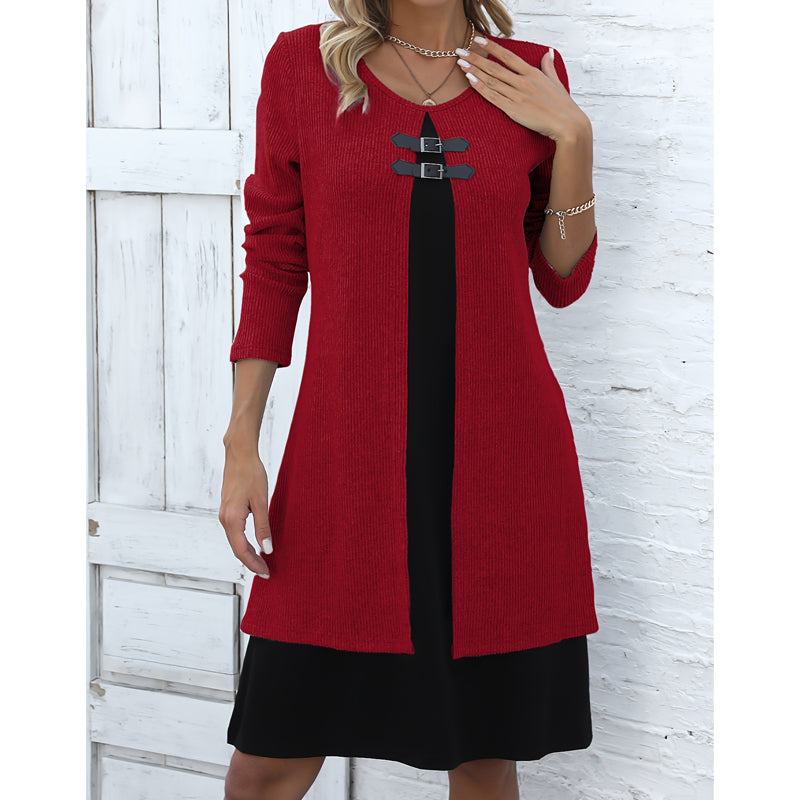 Legeres geripptes Langarmkleid für Damen