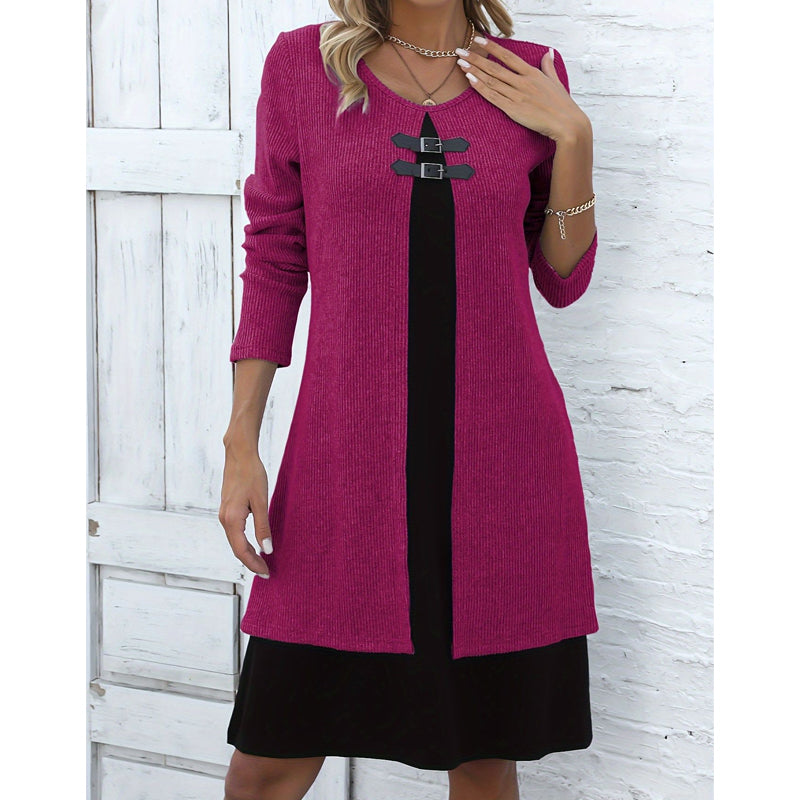 Legeres geripptes Langarmkleid für Damen