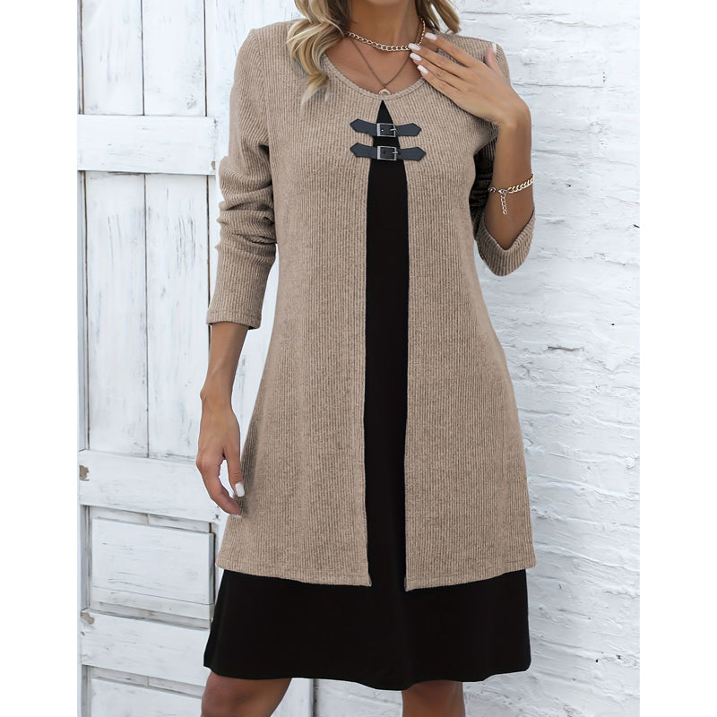 Legeres geripptes Langarmkleid für Damen