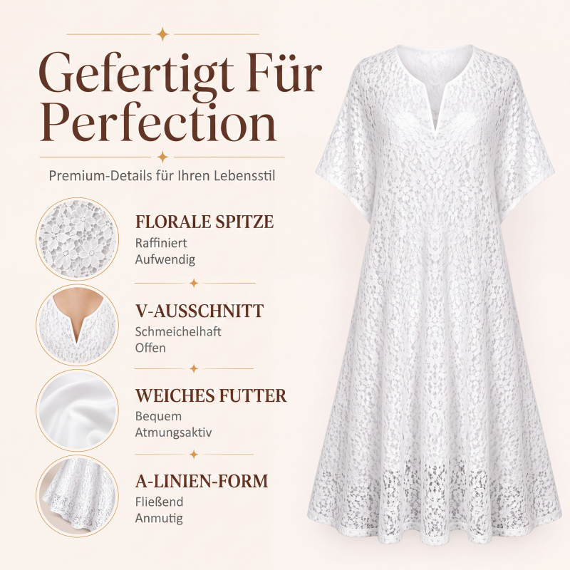 Damen Maxikleid mit V-Ausschnitt und Spitzenhäkelei