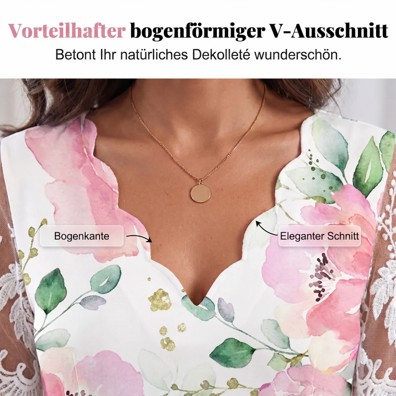 Damenkleid mit Blumenmuster und Spitzenärmeln