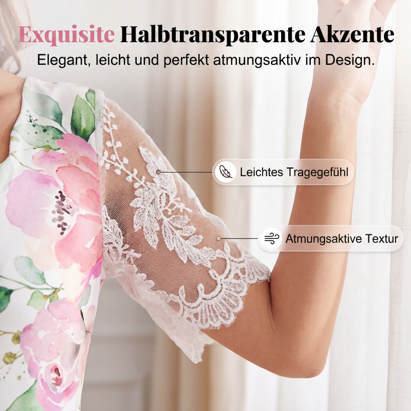 Damenkleid mit Blumenmuster und Spitzenärmeln