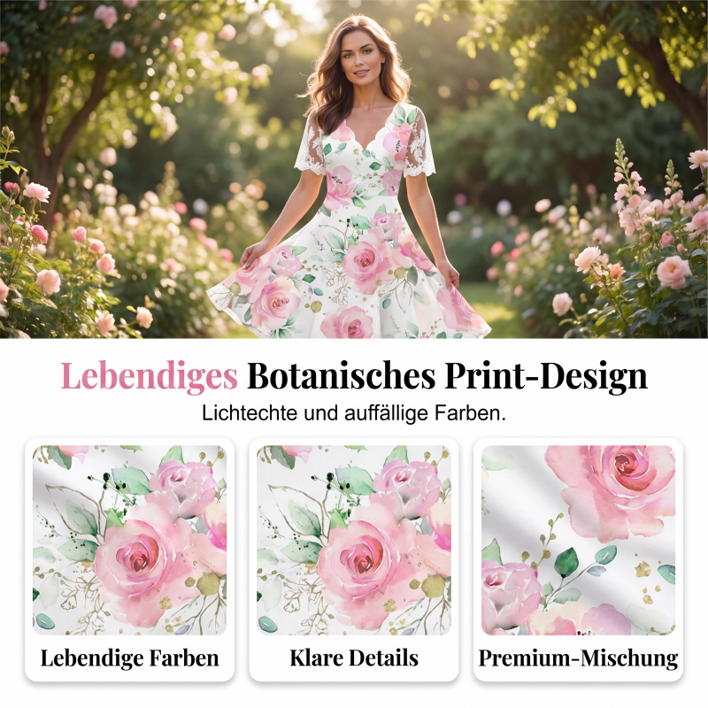 Damenkleid mit Blumenmuster und Spitzenärmeln