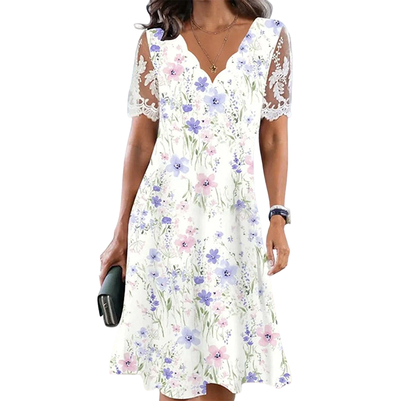 Damenkleid mit Blumenmuster und Spitzenärmeln