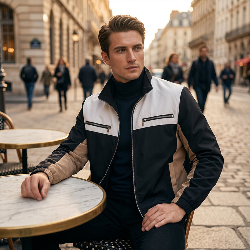 Herren-Stehkragenjacke im Color-Block-Design