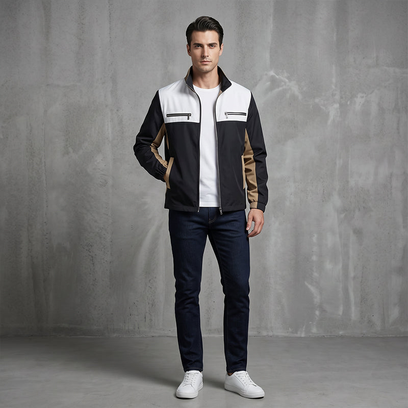 Herren-Stehkragenjacke im Color-Block-Design