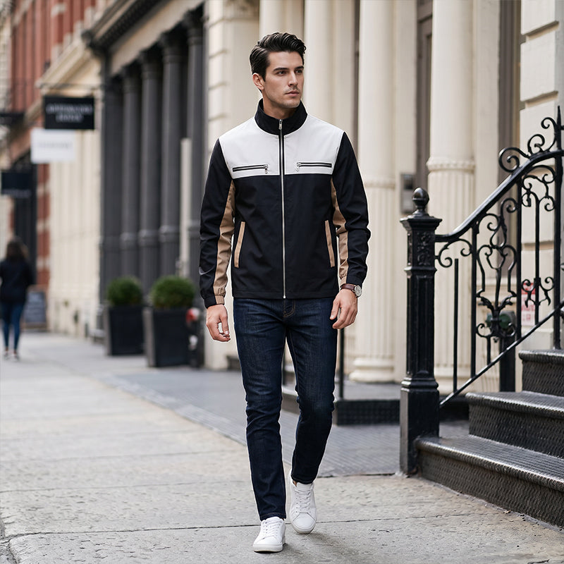 Herren-Stehkragenjacke im Color-Block-Design