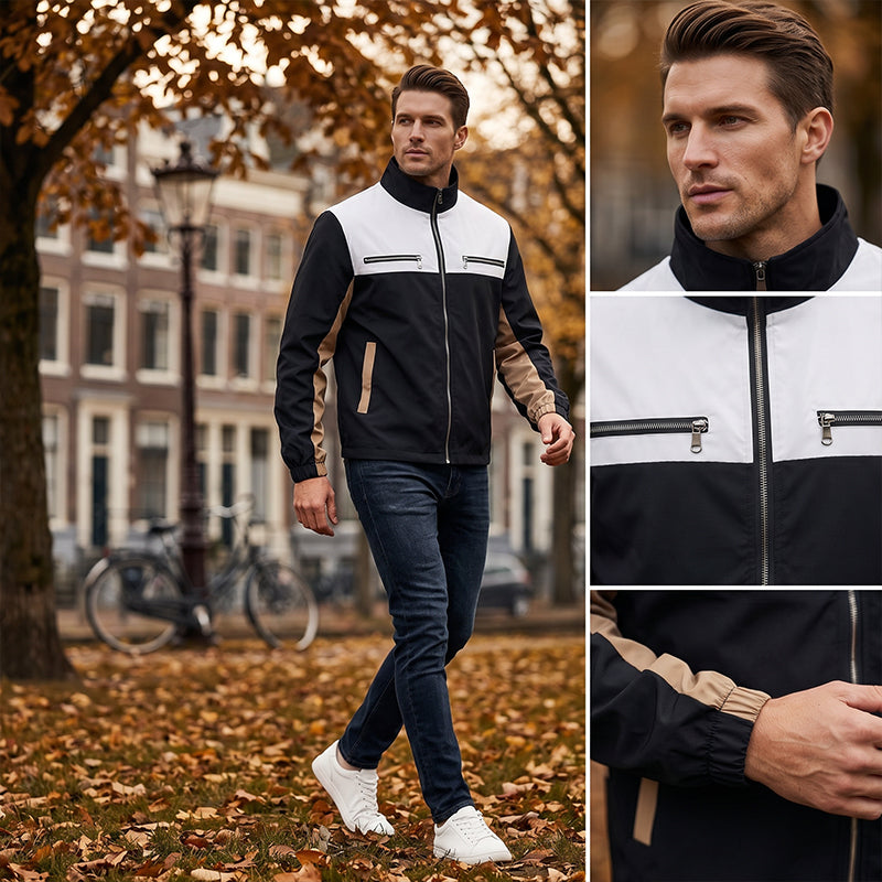 Herren-Stehkragenjacke im Color-Block-Design