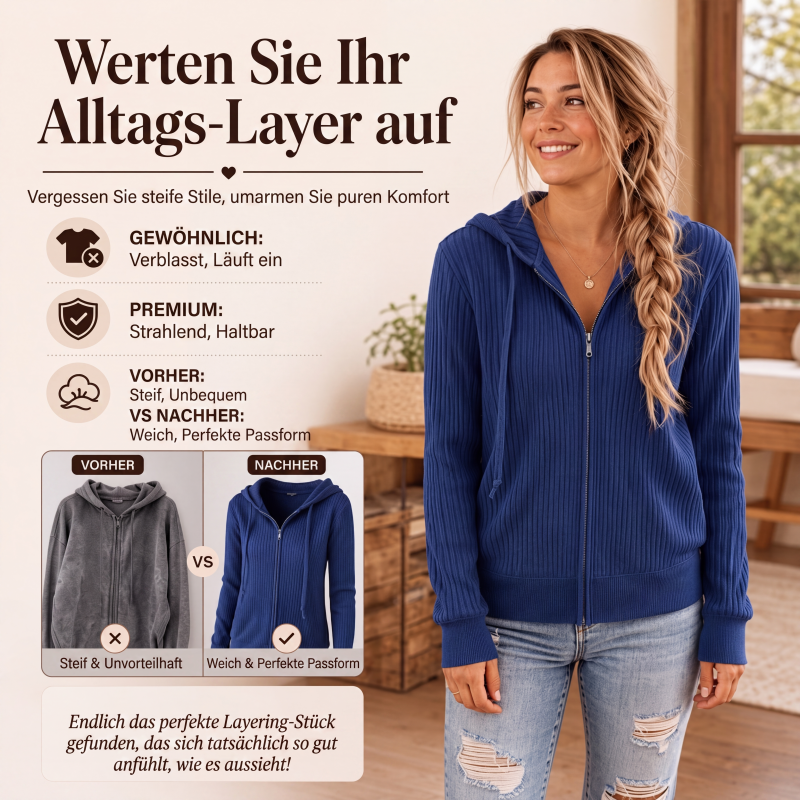 Gerippter Kapuzenpullover mit Reißverschluss für Damen