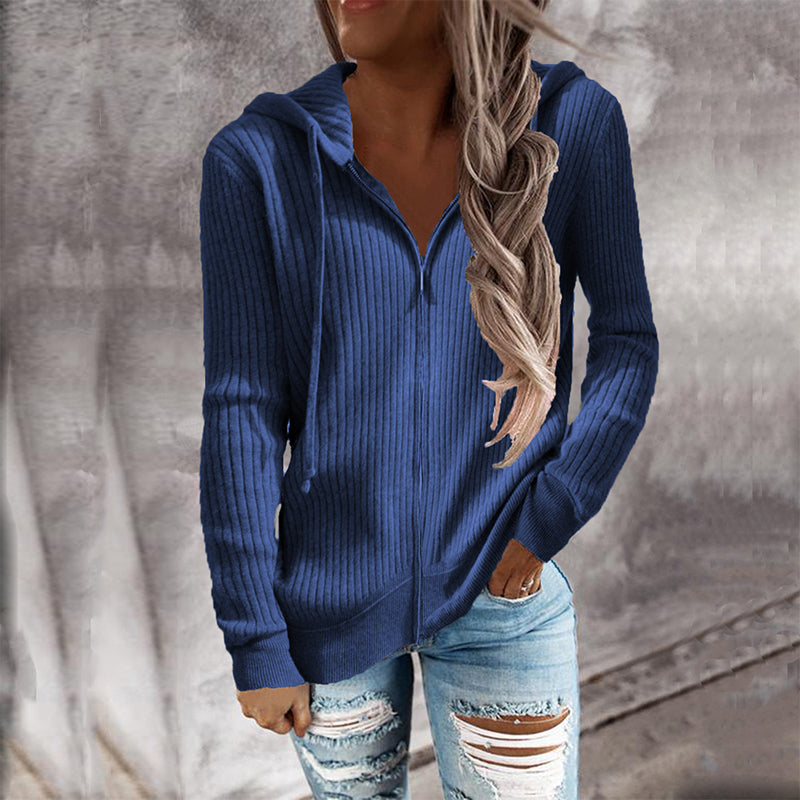 Gerippter Kapuzenpullover mit Reißverschluss für Damen