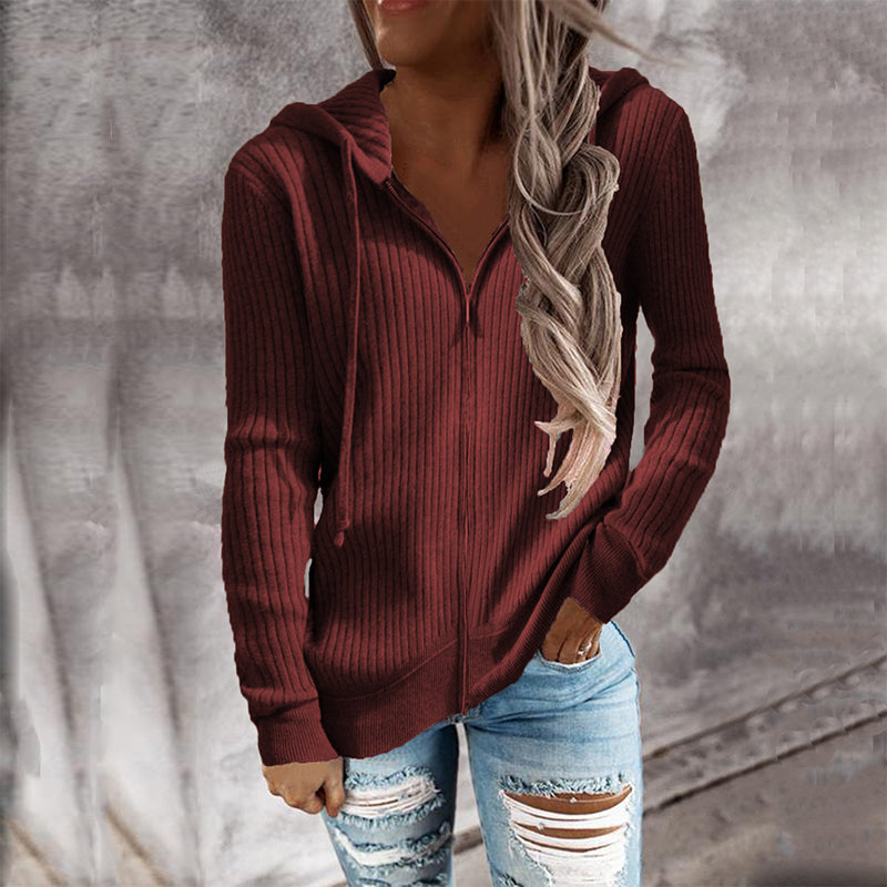 Gerippter Kapuzenpullover mit Reißverschluss für Damen