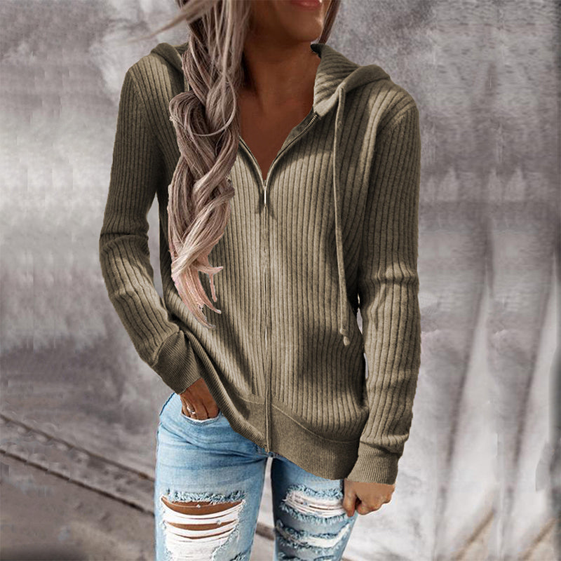 Gerippter Kapuzenpullover mit Reißverschluss für Damen
