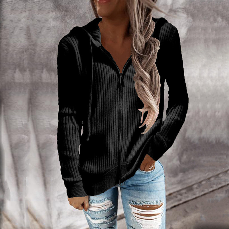 Gerippter Kapuzenpullover mit Reißverschluss für Damen