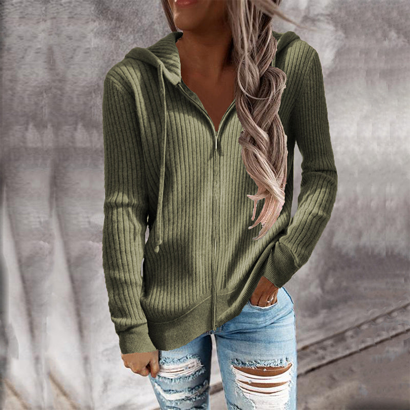 Gerippter Kapuzenpullover mit Reißverschluss für Damen