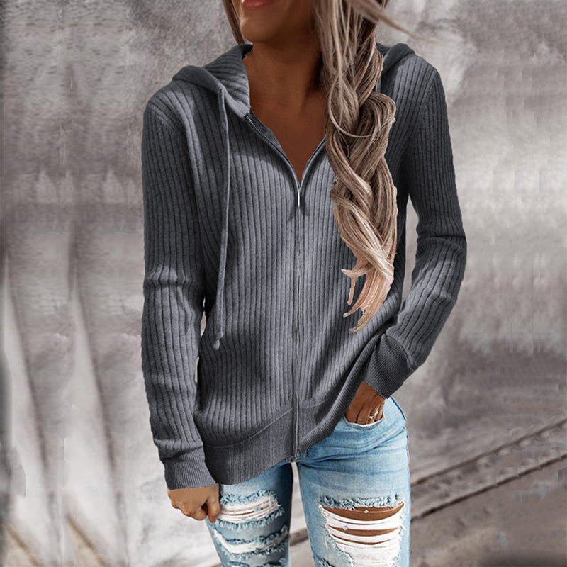 Gerippter Kapuzenpullover mit Reißverschluss für Damen
