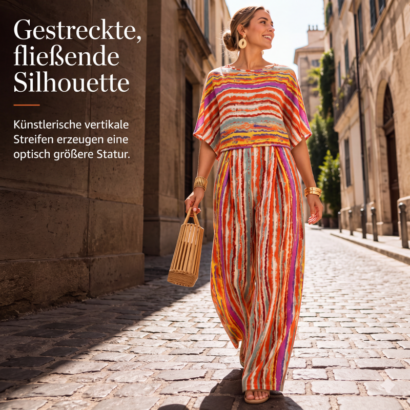 Gestreiftes T-Shirt und Weithosen-Set für Damen