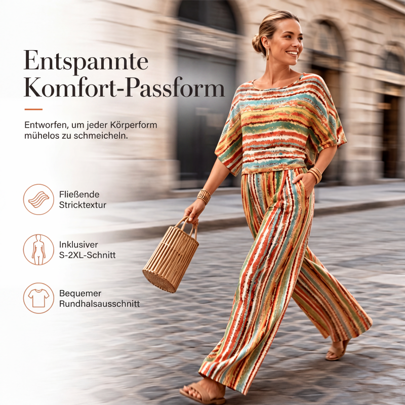 Gestreiftes T-Shirt und Weithosen-Set für Damen
