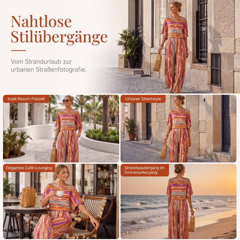 Gestreiftes T-Shirt und Weithosen-Set für Damen