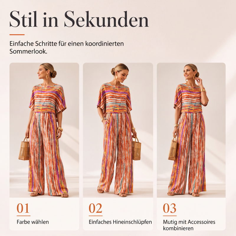 Gestreiftes T-Shirt und Weithosen-Set für Damen
