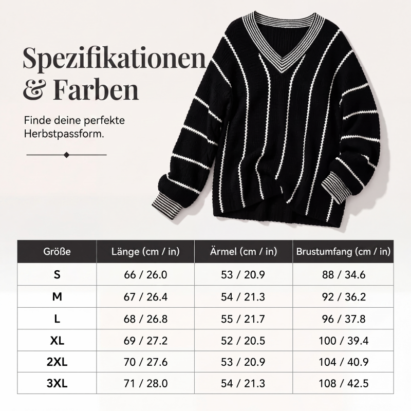 Locker sitzender gestreifter Damen-Freizeitpullover mit V-Ausschnitt