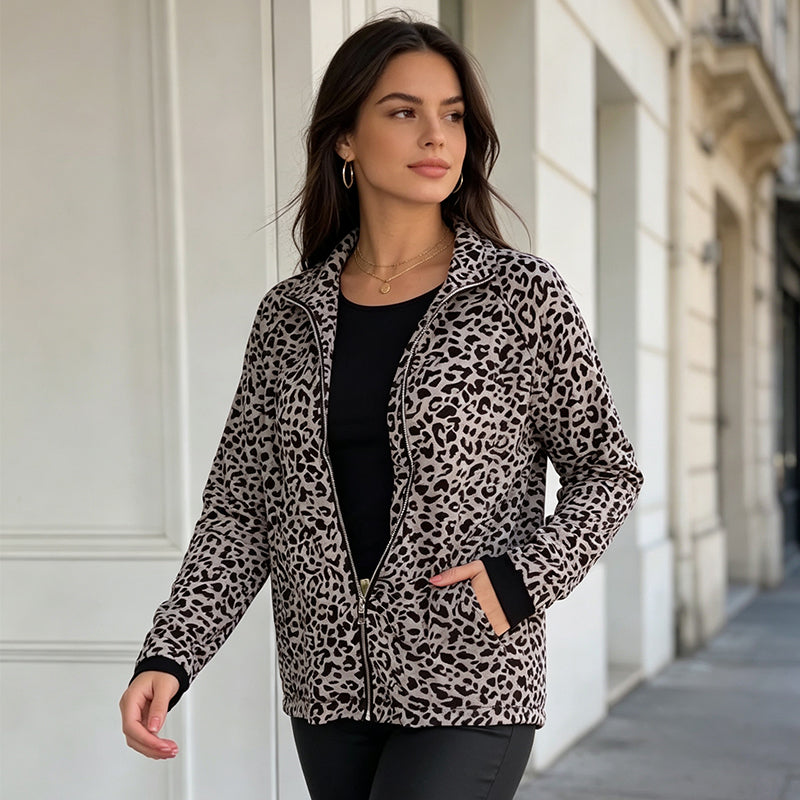 🍂 Herbst-Bestseller – 50 % Rabatt！🧥Damen-Leopardenjacke mit Reißverschluss