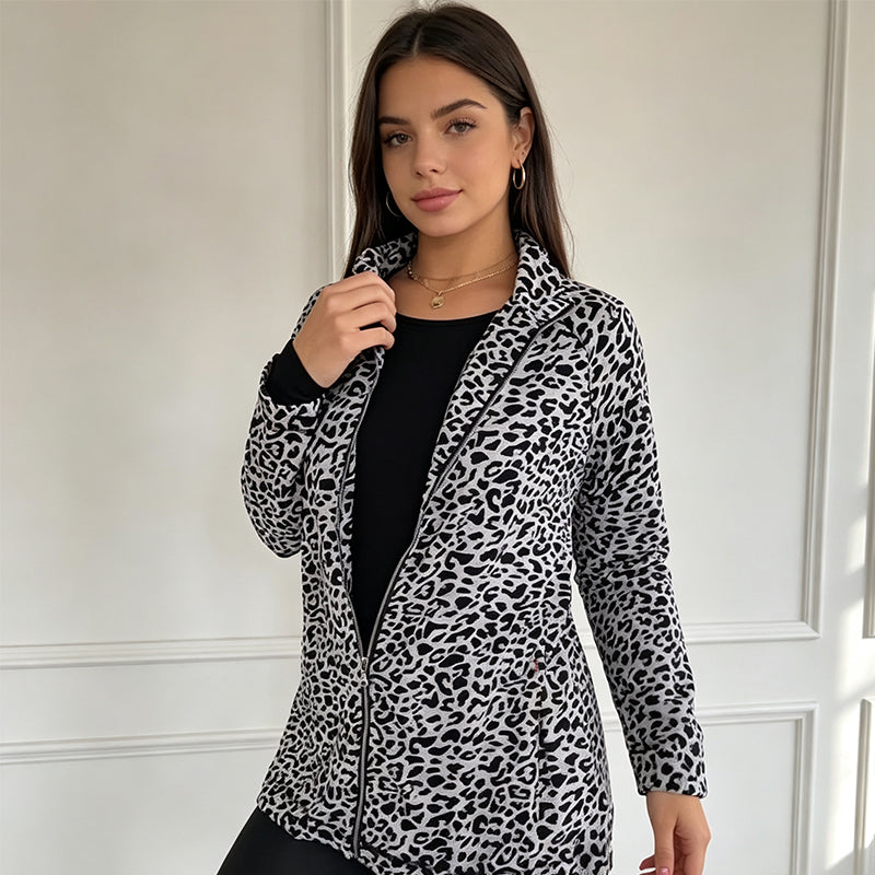 🍂 Herbst-Bestseller – 50 % Rabatt！🧥Damen-Leopardenjacke mit Reißverschluss