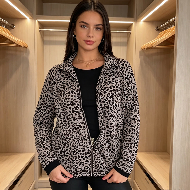 🍂 Herbst-Bestseller – 50 % Rabatt！🧥Damen-Leopardenjacke mit Reißverschluss