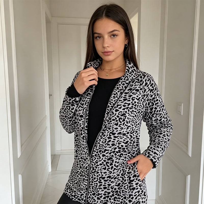 🍂 Herbst-Bestseller – 50 % Rabatt！🧥Damen-Leopardenjacke mit Reißverschluss