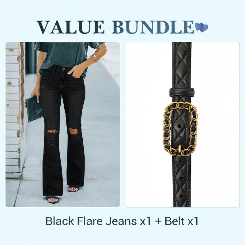 Women's High-Waist Distressed Flare Jeans