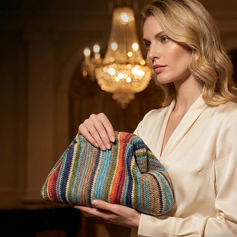 Gestreifte Damen-Clutch aus gewebtem Material