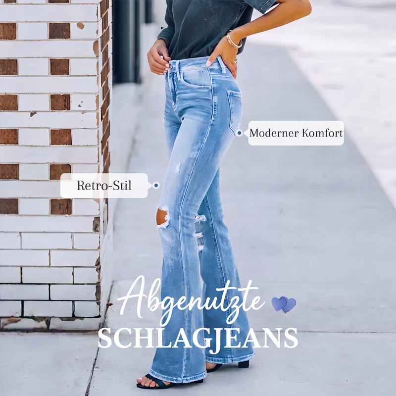 Damen High-Waist-Zerrissene Schlagjeans
