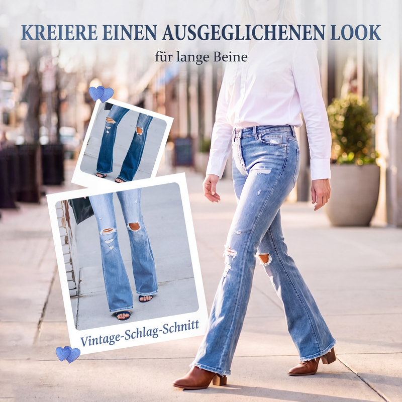 Damen High-Waist-Zerrissene Schlagjeans