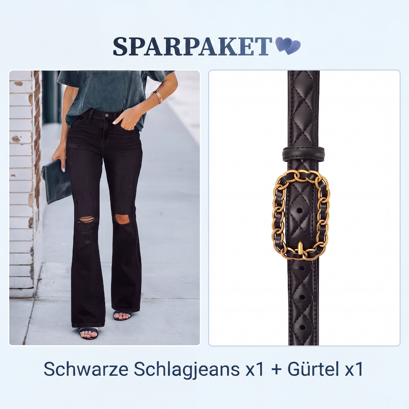 Damen High-Waist-Zerrissene Schlagjeans