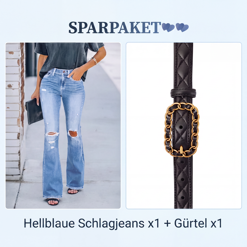 Damen High-Waist-Zerrissene Schlagjeans