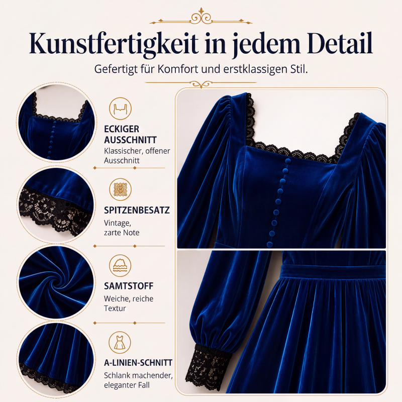 📢📢50%Rabatt!!!🎉✨Damen Vintage Samtkleid mit quadratischem Ausschnitt
