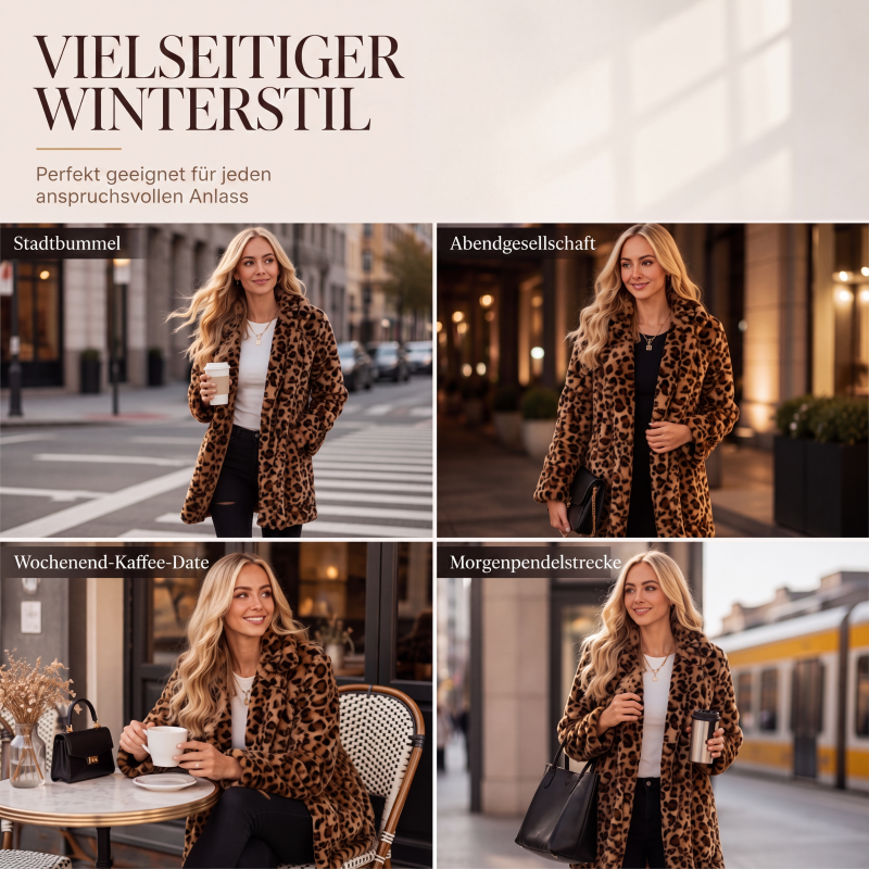 Stilvoller Damen-Kunstfellmantel mit Leopardenmuster
