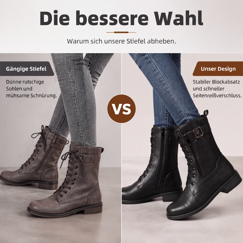 Damen-Martinistiefel mit runder Zehenpartie und klobigem Absatz
