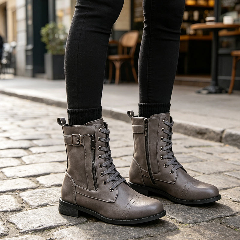 Damen-Martinistiefel mit runder Zehenpartie und klobigem Absatz