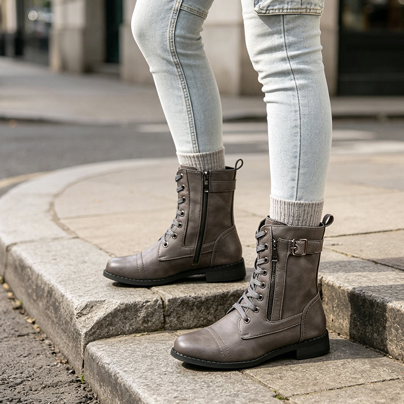 Damen-Martinistiefel mit runder Zehenpartie und klobigem Absatz