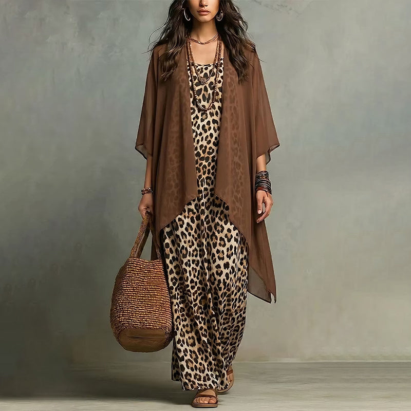 Elegantes, fließendes Maxikleid mit passendem Cover-Up-Set für Damen